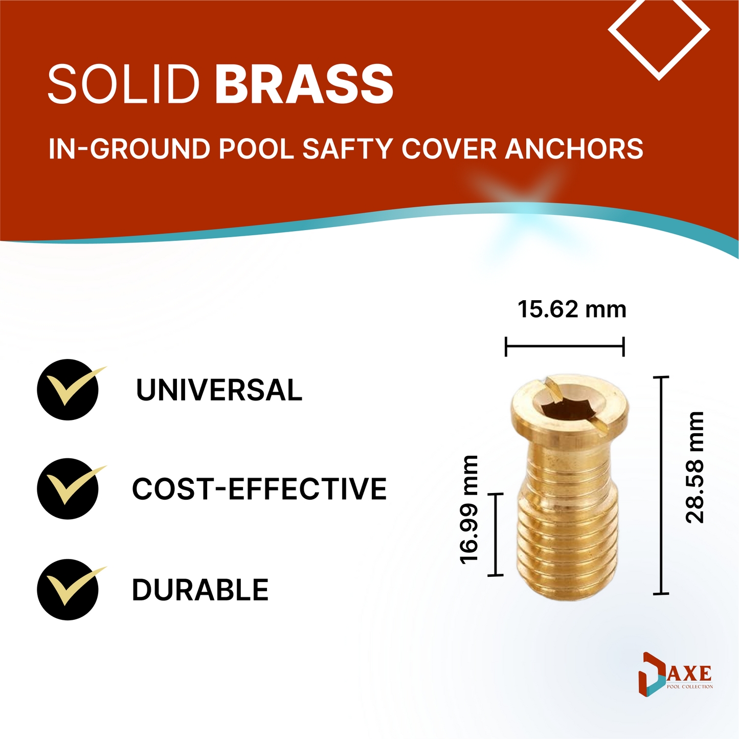 AXE Pool Safety Cover Threaded Brass Insert Screw Bolt for Anchor (10 /25 Pack)