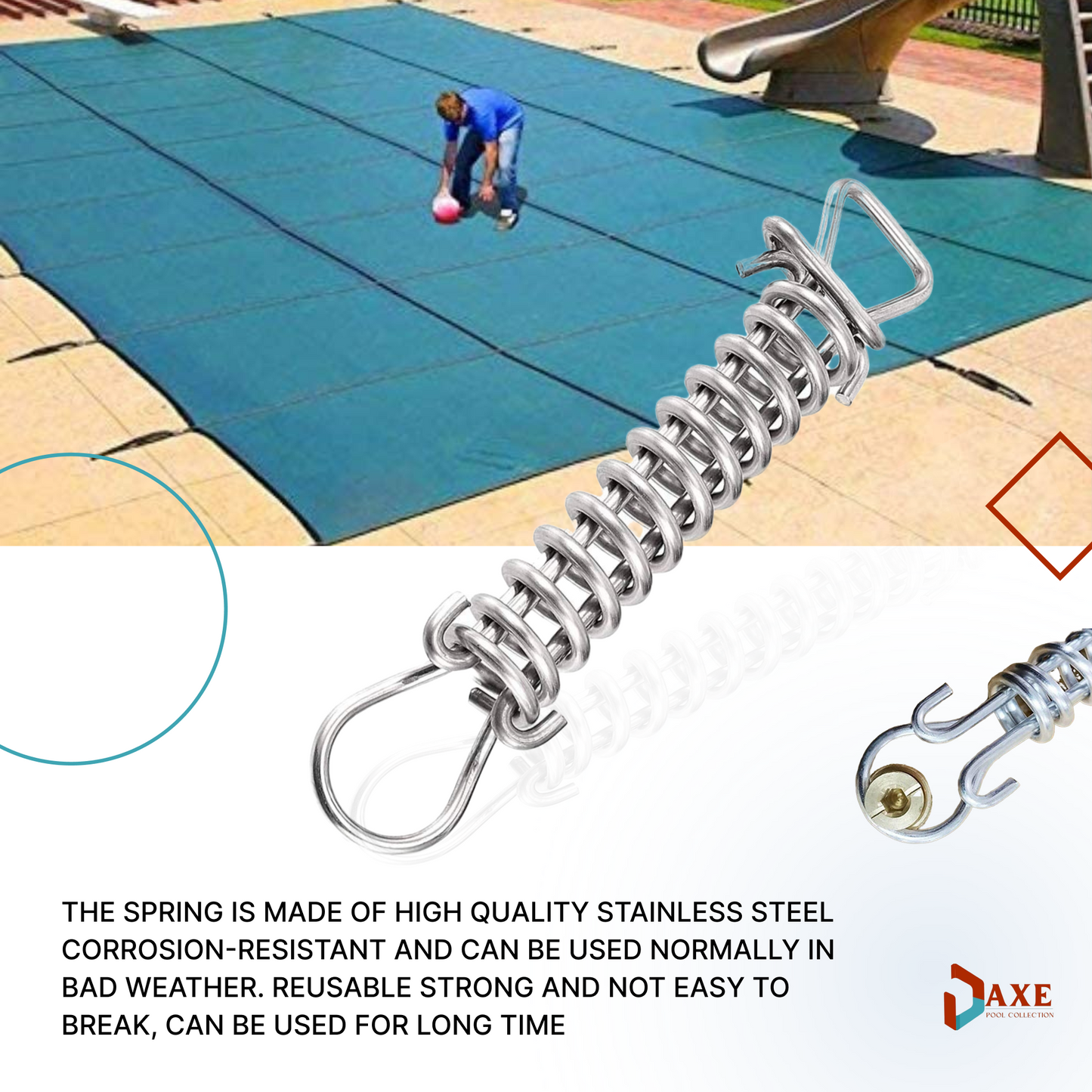 AXE - 8 Inch Swimming Pool Cover Stainless Steel Spring with D-Ring