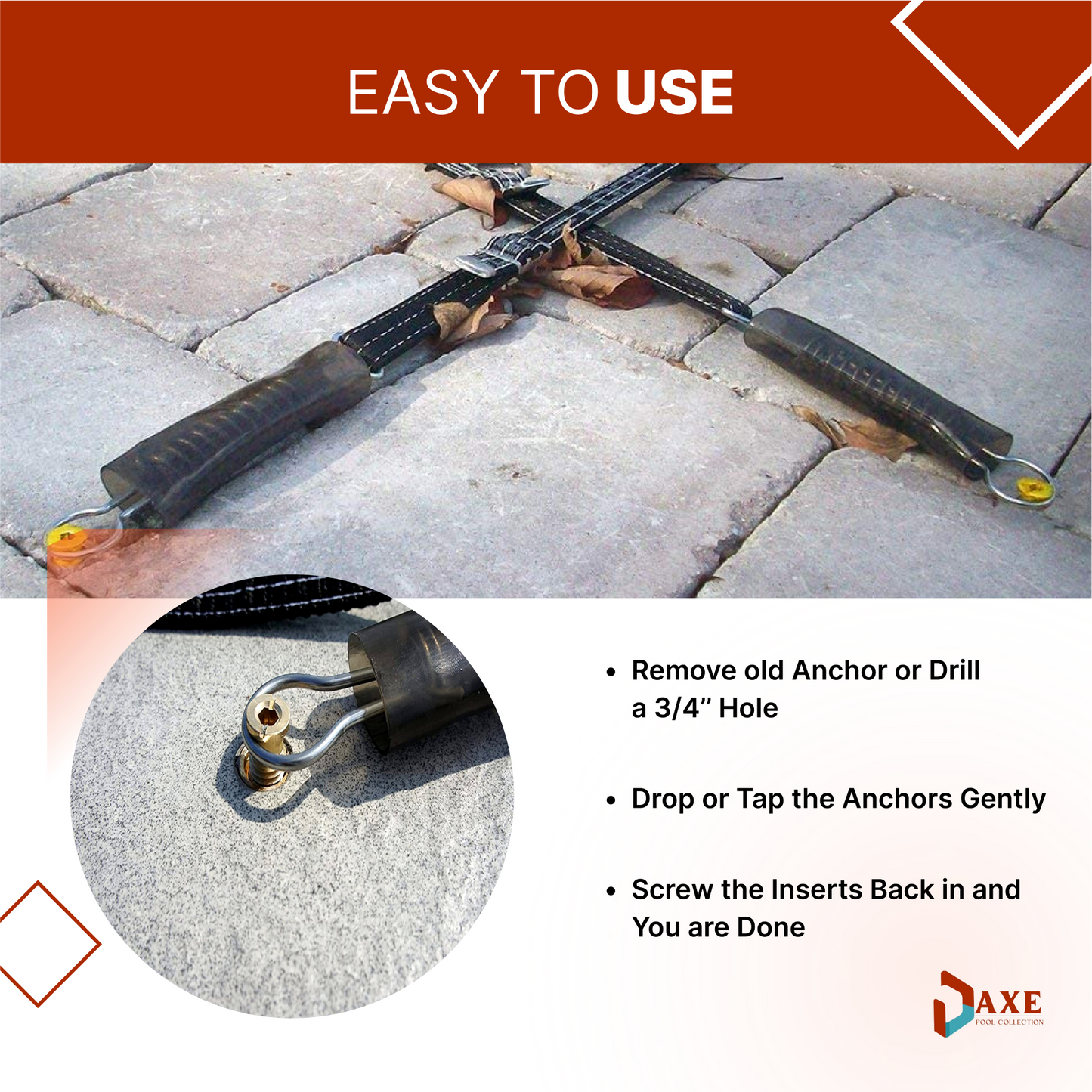 AXE Pool Cover Anchors for Concrete And Pavers Deck - Universal Size Fits 3/4" (10/20 Pack)