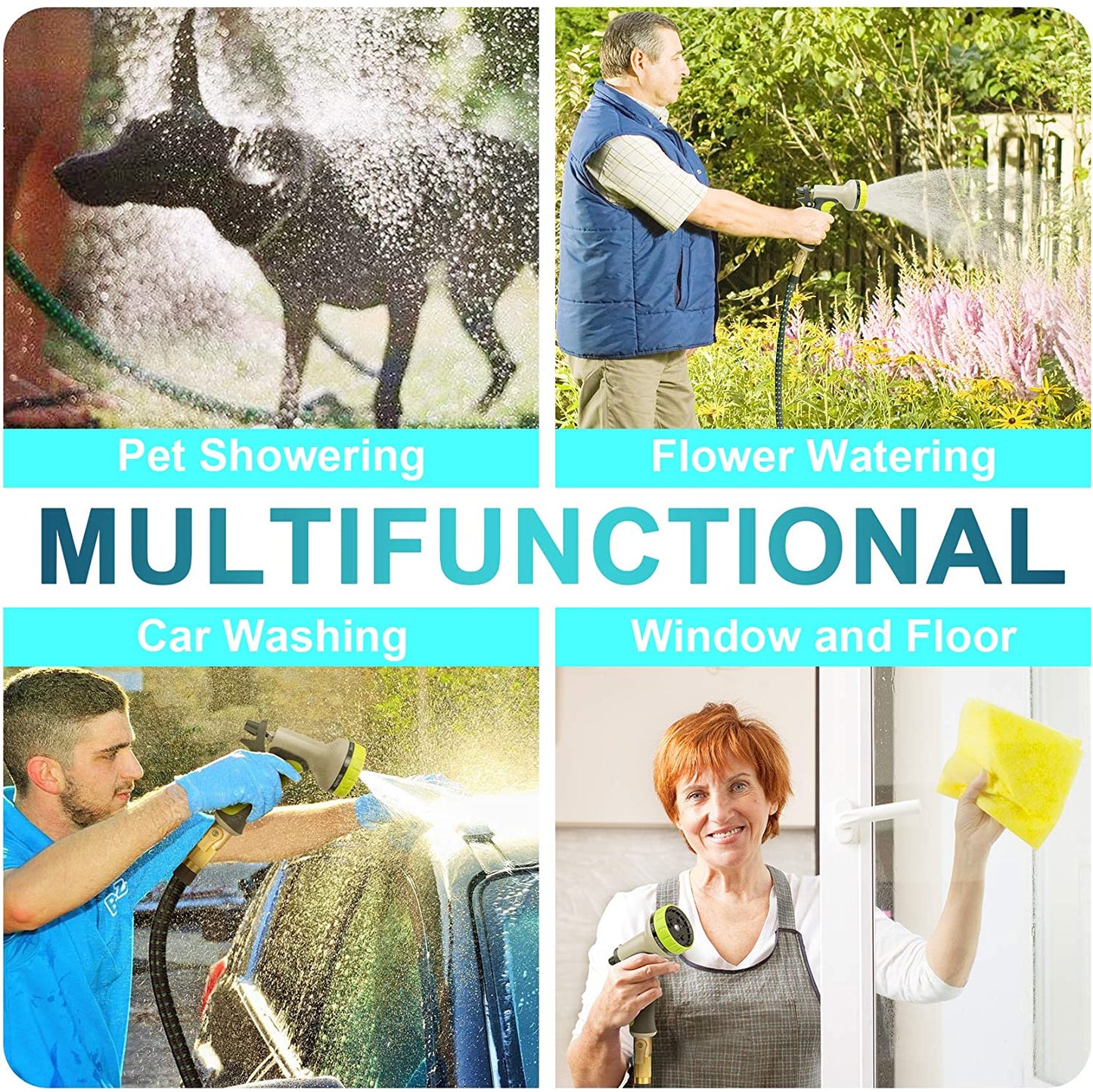 Expandable Garden Hose, Durable Flexible Water Hose, 9 Function Spray Nozzle