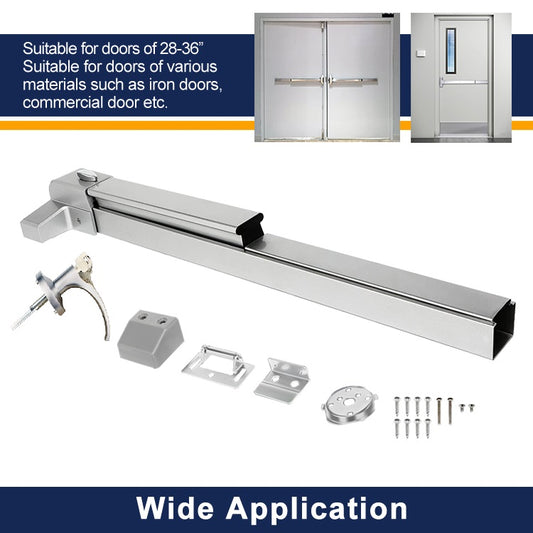 OWEL Stainless Steel Commercial Door Push Bar, Panic Exit bar with Exterior Lever Roller Latch, Commercial Emergency Hardware Panic Bar for Exit Doors Size 30" Plus (31.5 Inch)