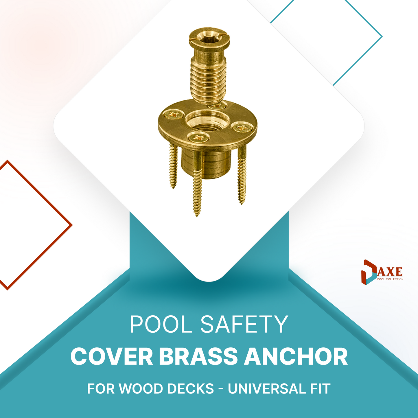 AXE -  Wood Deck Brass Anchor with Collar for Pool Safety Cover. Universal Replacement for In-ground Pool Safety Covers
