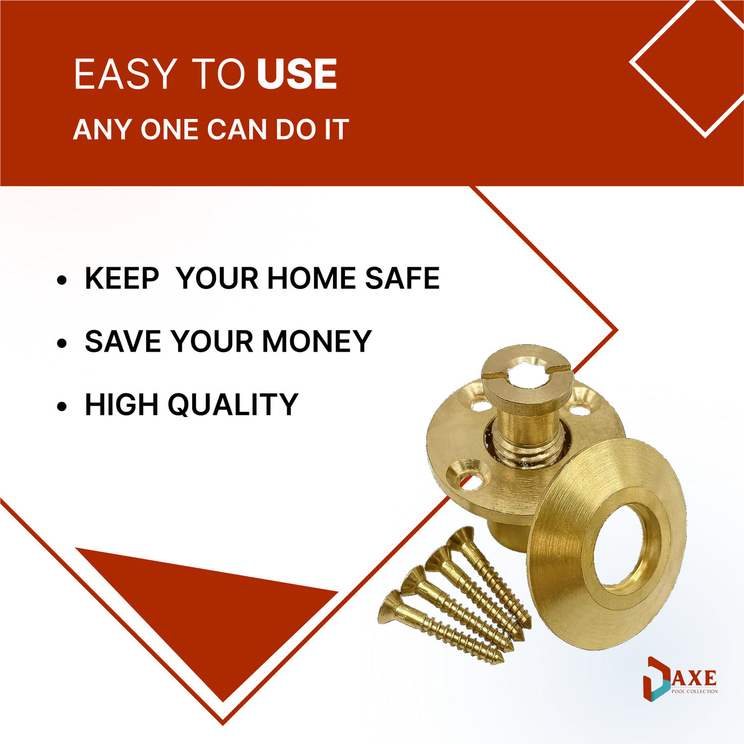 AXE -  Wood Deck Brass Anchor with Collar for Pool Safety Cover. Universal Replacement for In-ground Pool Safety Covers