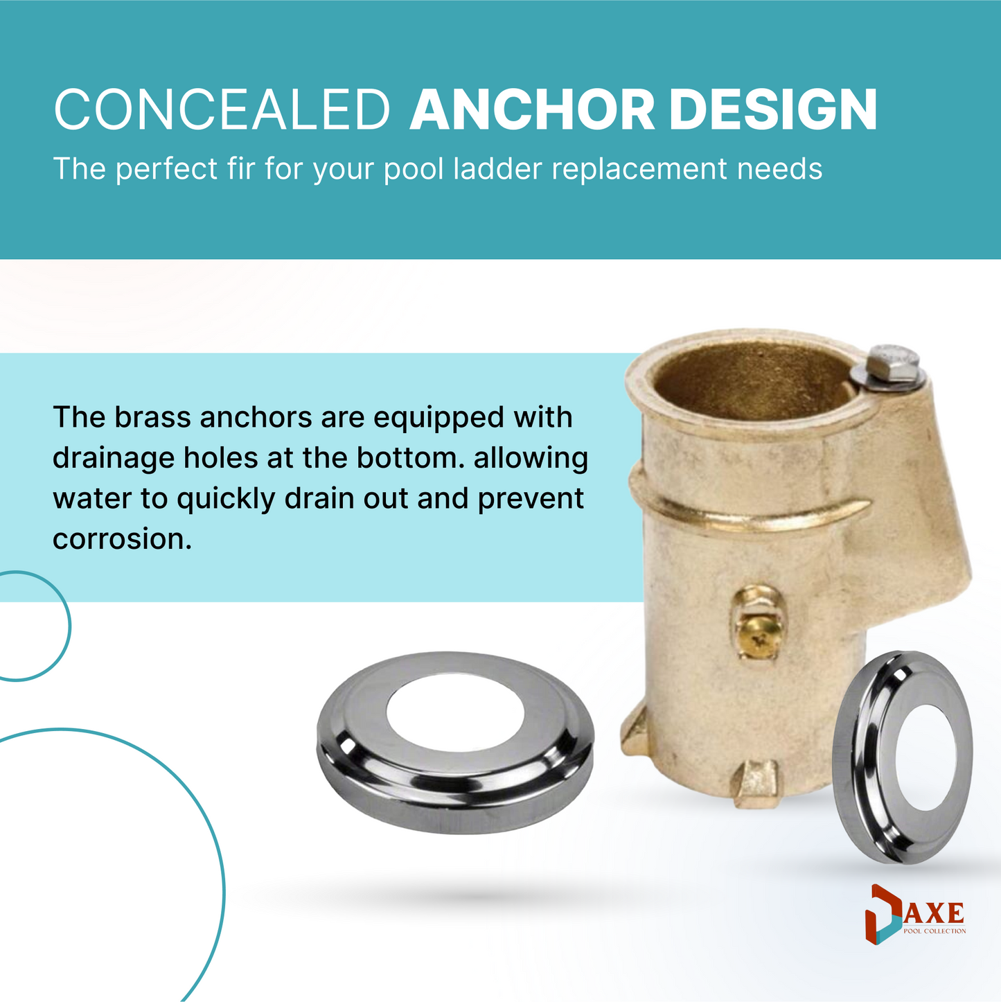 AXE Anchor & Escutcheon Pool Rail Set, 4-Inch Anchor for 1.90-Inch Outer Diameter