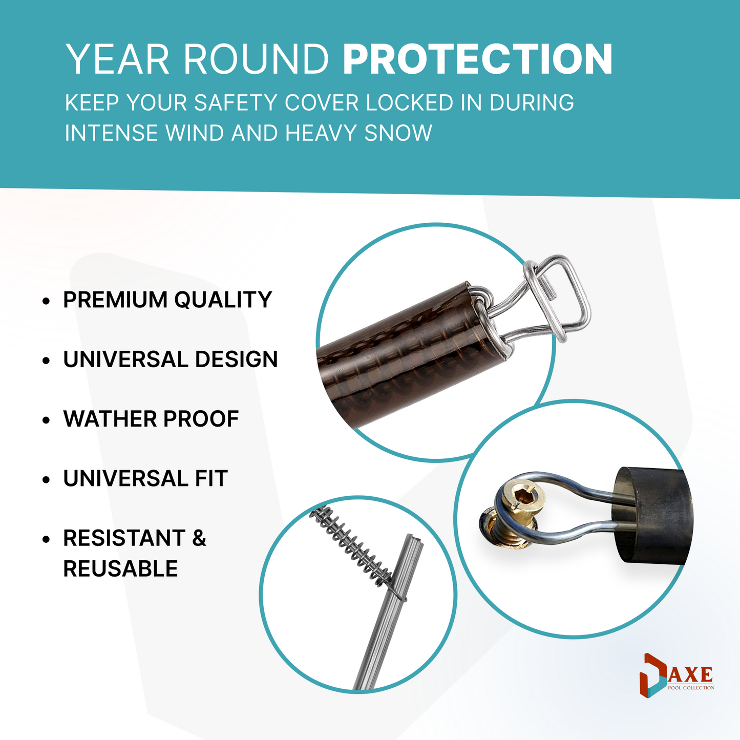 AXE - 8 Inch Swimming Pool Cover Stainless Steel Spring with D-Ring
