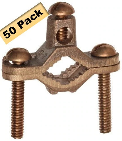 Water Pipe Ground Clamps - Size 1/2 to 1" with Brass screws (50 Pack)