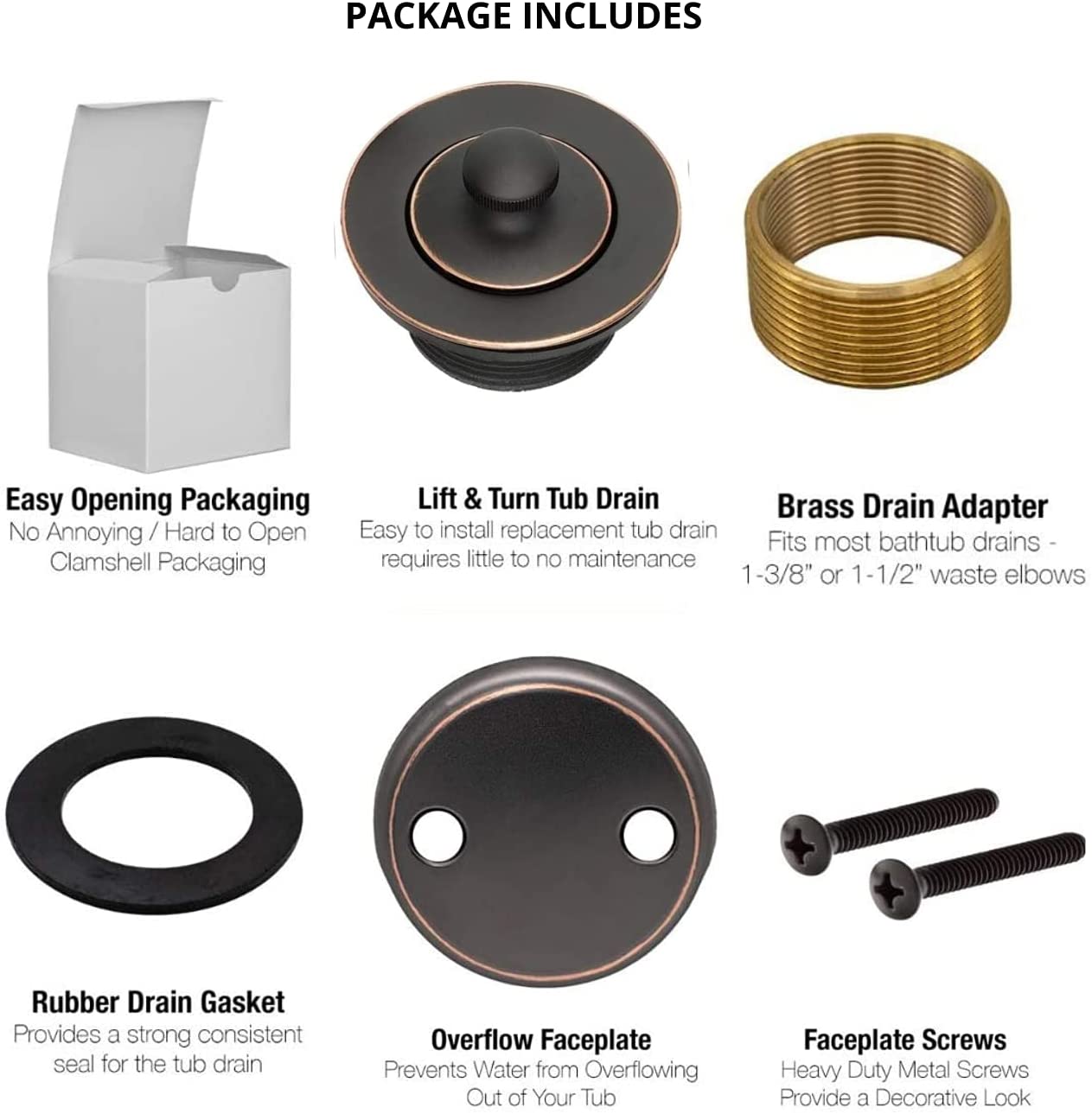 Maui - Bathtub Tub Drain Assembly, Conversion Kit, Trim Waste Overflow Face Plate (Lift & Turn Style))