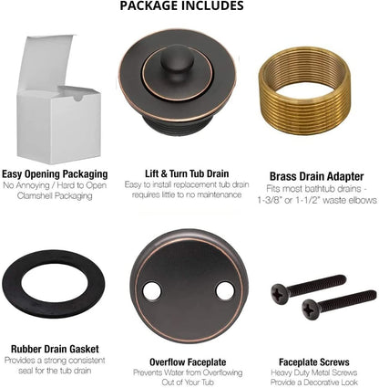 Maui - Bathtub Tub Drain Assembly, Conversion Kit, Trim Waste Overflow Face Plate (Lift & Turn Style))