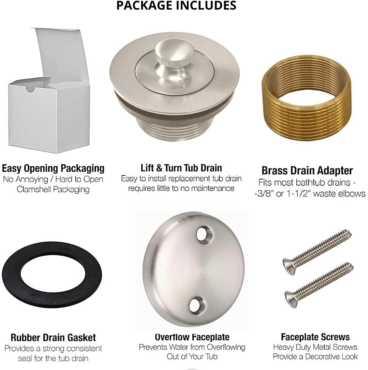 Maui - Bathtub Tub Drain Assembly, Conversion Kit, Trim Waste Overflow Face Plate (Lift & Turn Style))