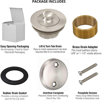 Maui - Bathtub Tub Drain Assembly, Conversion Kit, Trim Waste Overflow Face Plate (Lift & Turn Style))