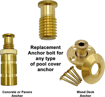 AXE -  Wood Deck Brass Anchor with Collar for Pool Safety Cover. Universal Replacement for In-ground Pool Safety Covers
