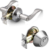 Maui - Wave Style Door Lever [Lock with Three Keys] for Office or Front Door (Satin Nickel OR Oil Rubbed Bronze Entrance & Deadbolt)